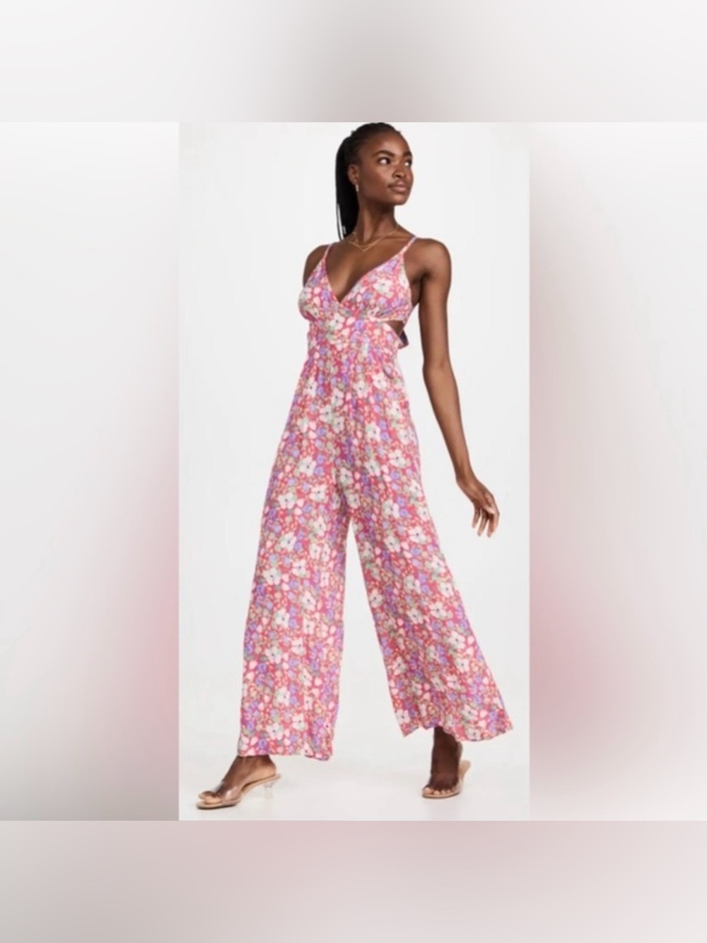 Yumi Kim Floral Jumpsuit- open back with tie. Size S